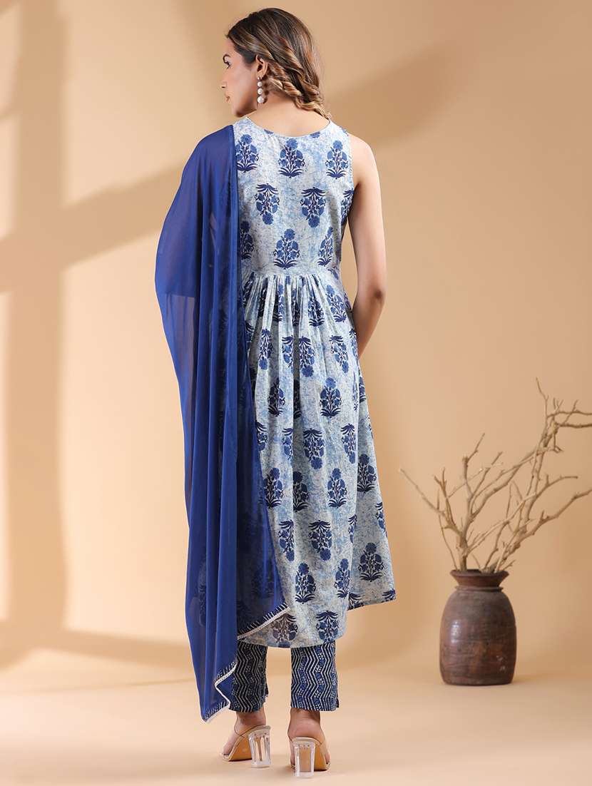 women blue sleeveless kurta pant with dupatta set - 21906158 -  Standard Image - 2