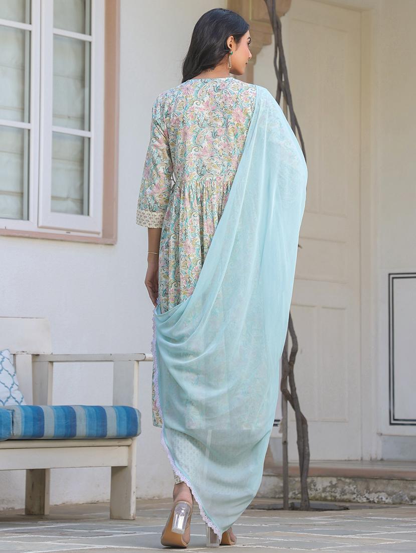 women three quarter sleeve kurta pant with dupatta set - 21906159 - Standard Image - 2