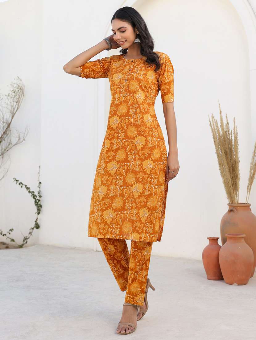 women mustard floral printed kurta pant set - 21906187 -  Standard Image - 2