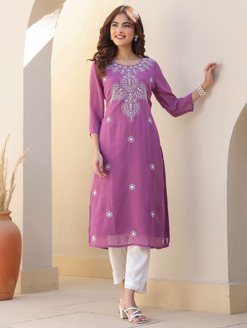 women three quarter sleeve straight kurta