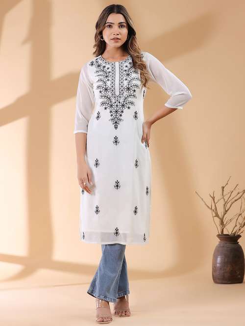 women three quarter sleeve straight kurta - 21906199 -  Standard Image - 0