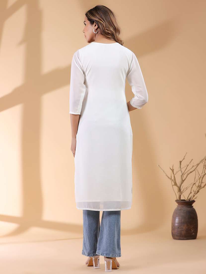 women three quarter sleeve straight kurta - 21906199 - Standard Image - 2