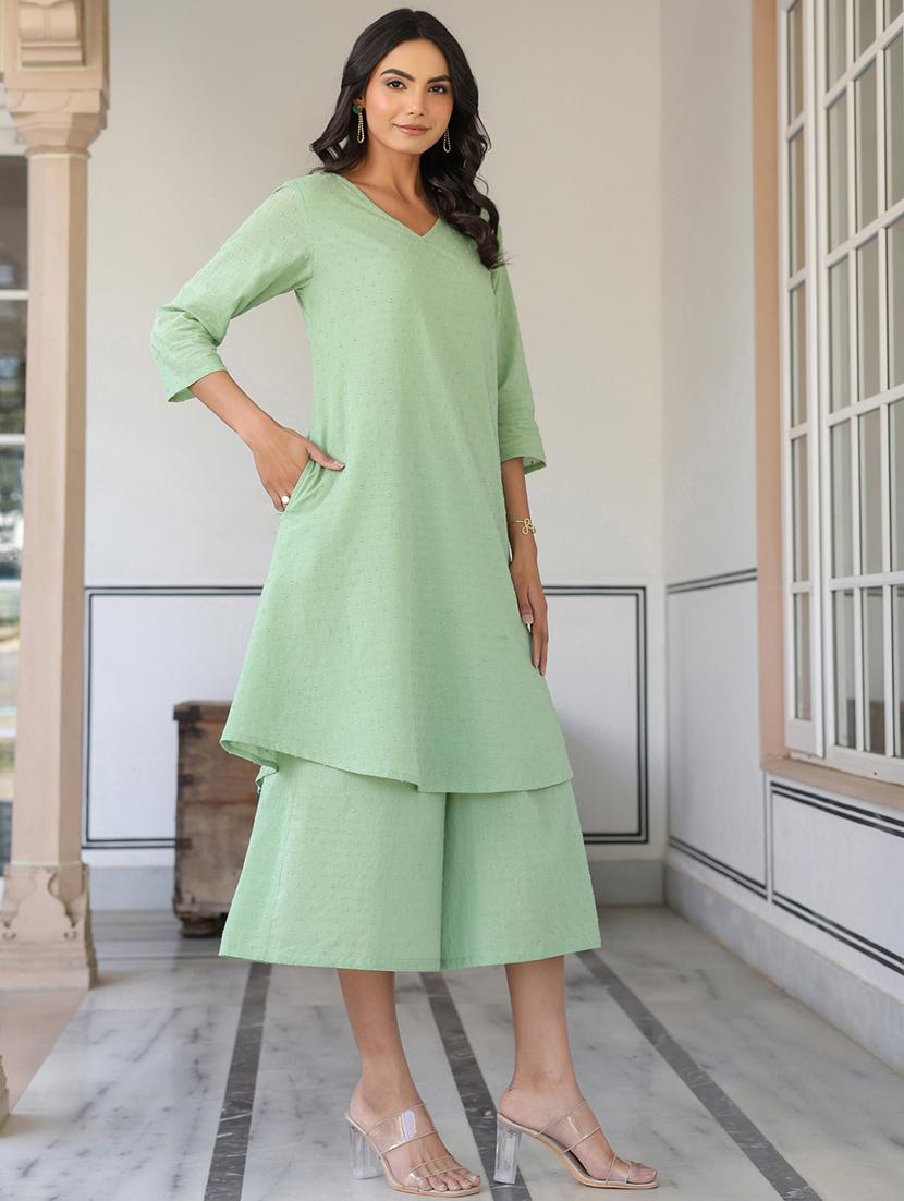 women three quarter sleeve kurta palazzo set - 21906212 - Standard Image - 2