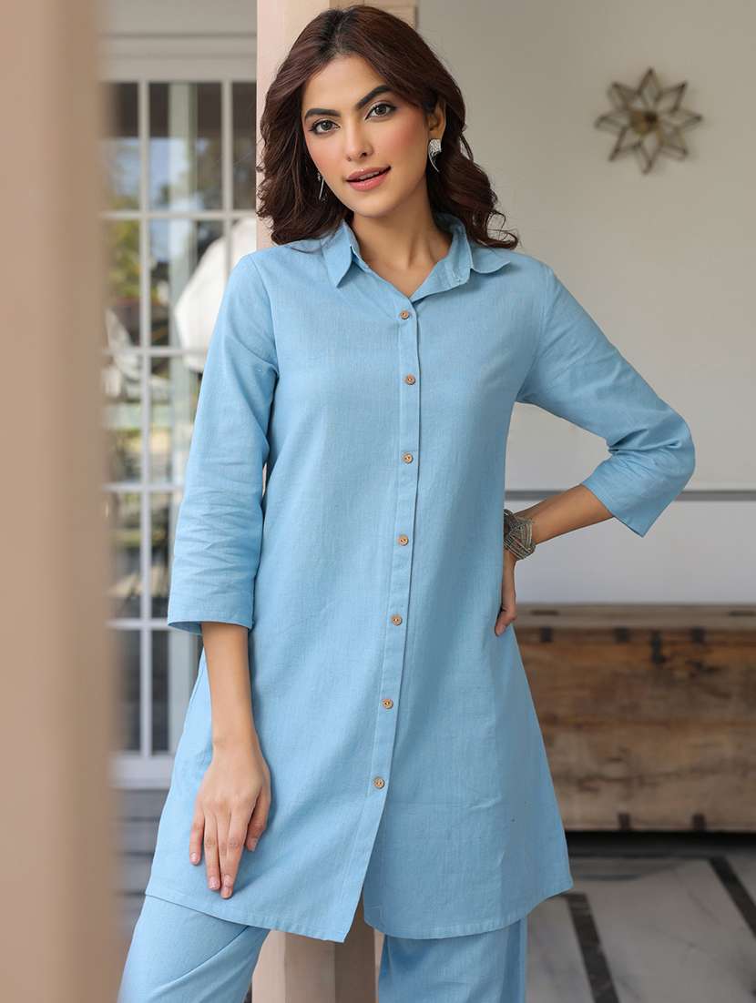 Women Solid Three Quarter Sleeve Ethnic Co Ord Set