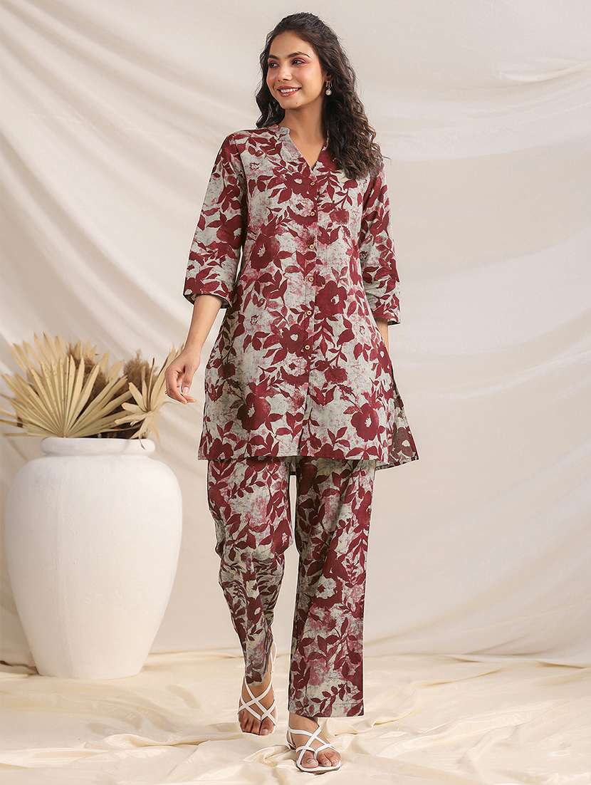 women three quarter sleeve ethnic co ord set