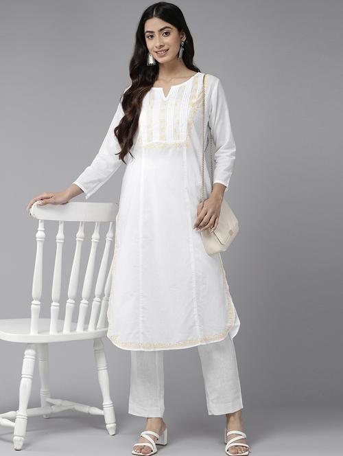women three quarter sleeve chikankari straight kurta - 21906292 - Standard Image - 0
