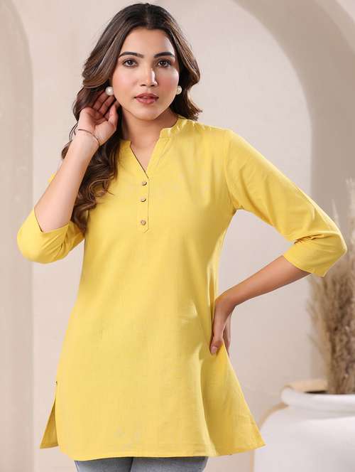 women solid three quarter sleeve a line kurti - 21906298 - Standard Image - 0