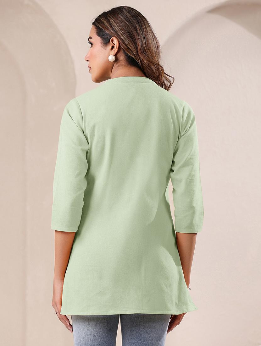 women solid three quarter sleeve a line kurti - 21906304 - Standard Image - 2