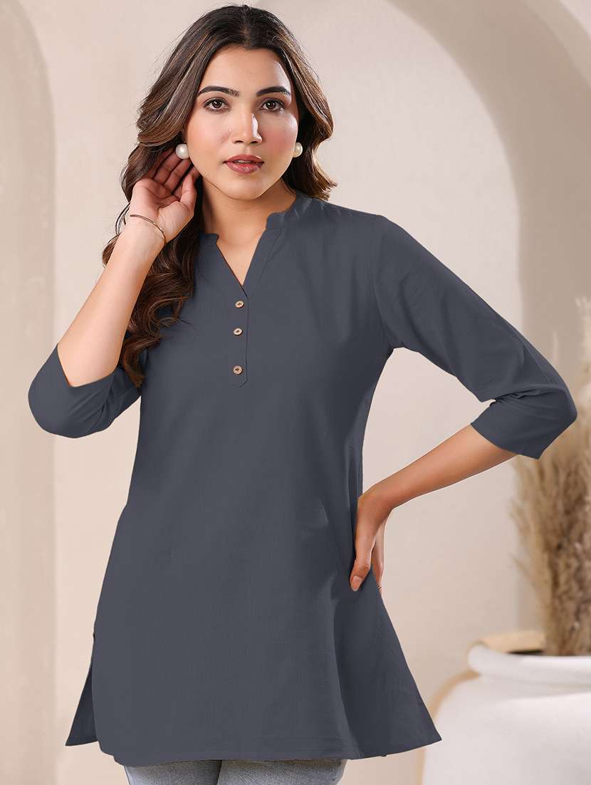 women solid three quarter sleeve a line kurti