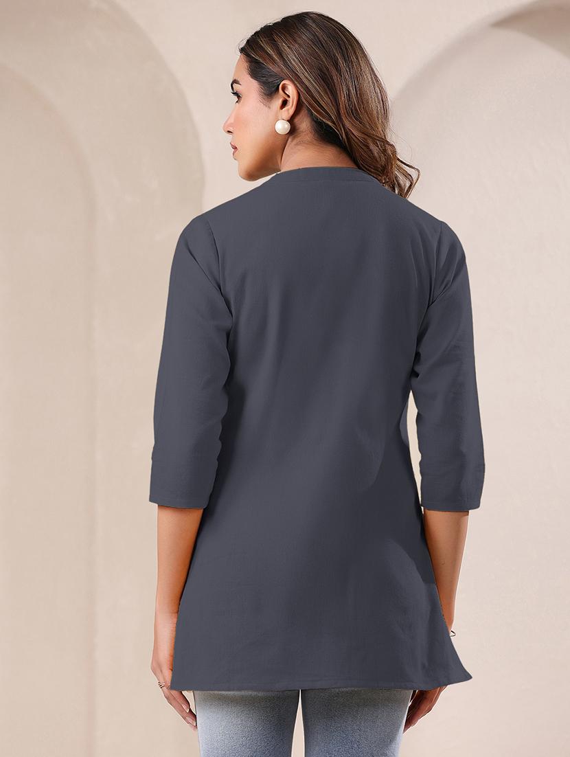 women solid three quarter sleeve a line kurti - 21906305 - Standard Image - 2