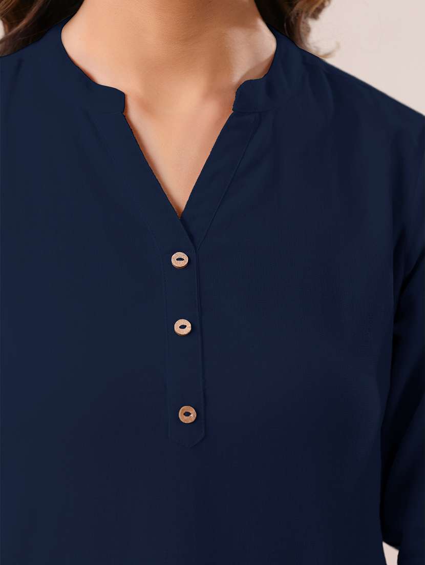 women solid three quarter sleeve a line kurti - 21906306 - Standard Image - 2