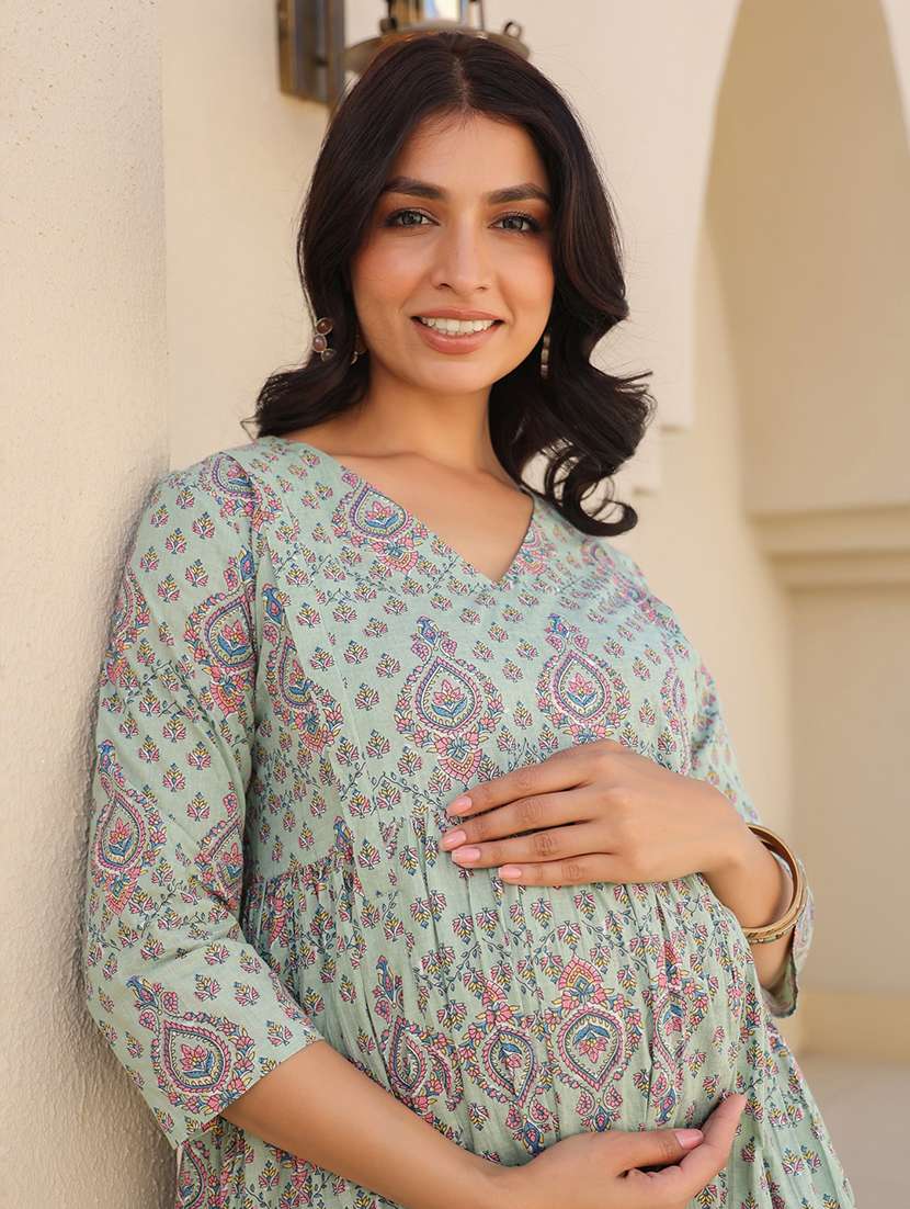 women three quarter sleeve maternity wear kurta pant set - 21906308 - Standard Image - 2