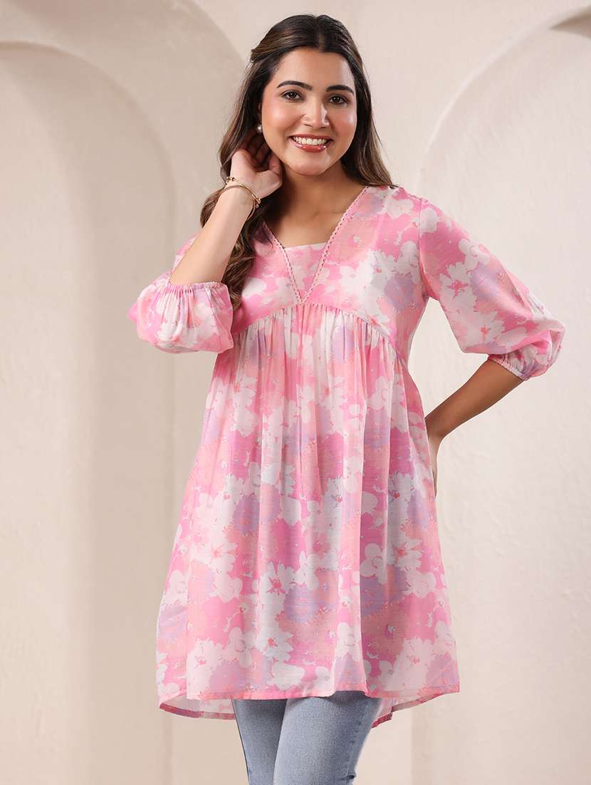 women pink floral printed a-line tunic