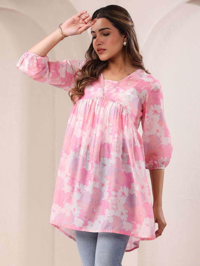 women pink floral printed a-line tunic - 21906344 -  Standard Image - 2