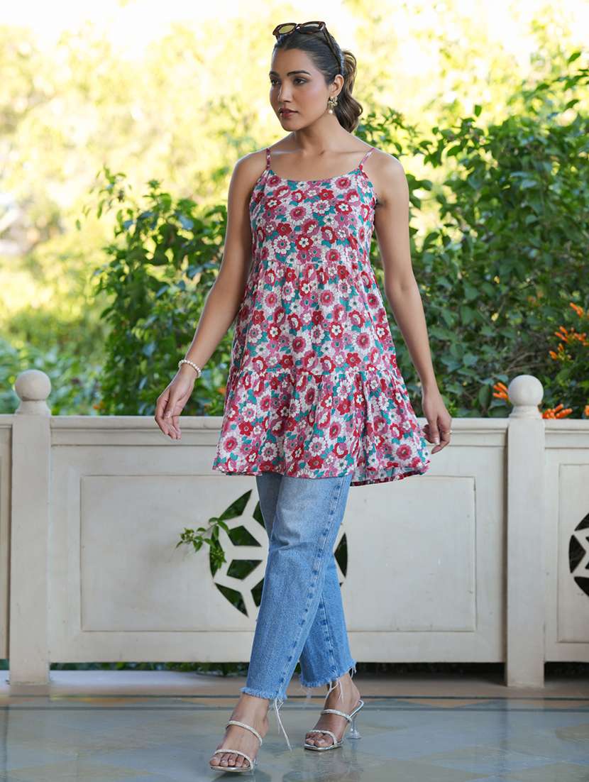 women pink floral sleeveless tiered tunic - 21906346 -  Standard Image - 2