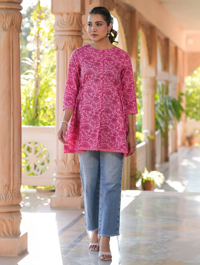 women pink floral printed a-line tunic
