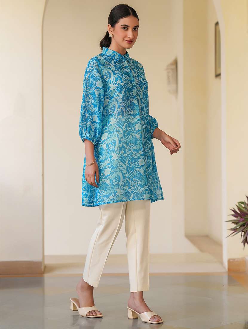 women blue floral printed a-line tunic - 21906354 -  Standard Image - 2