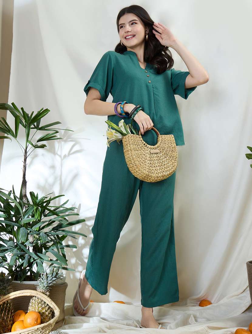 women solid top and trouser co-ord set