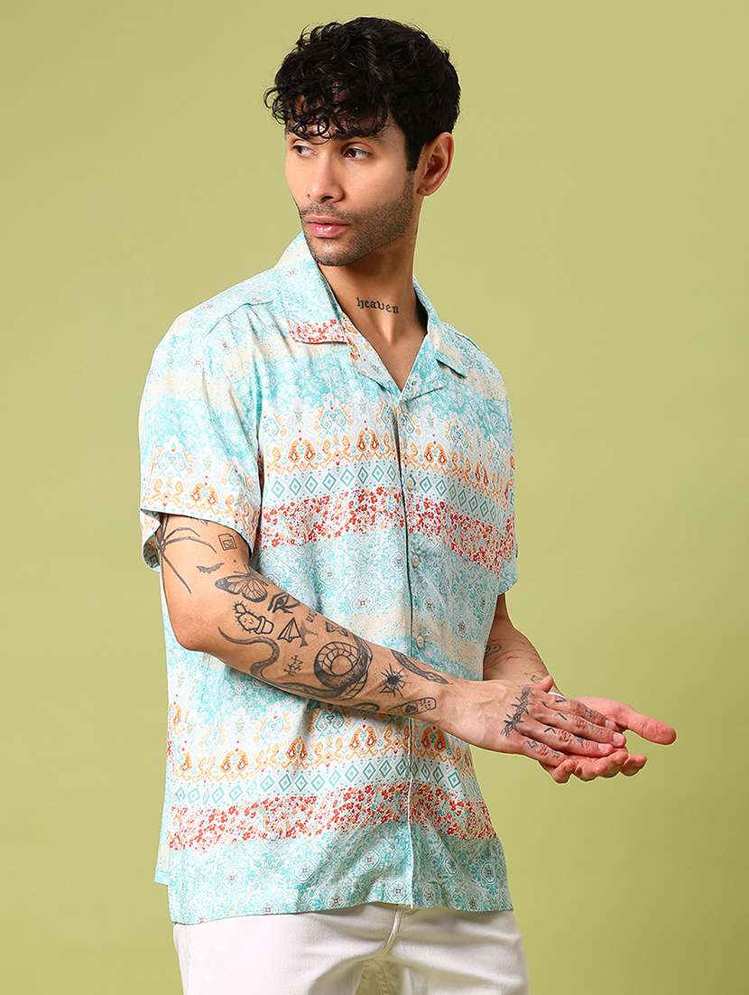 men printed short sleeve loose fit casual shirt - 21906389 -  Standard Image - 2