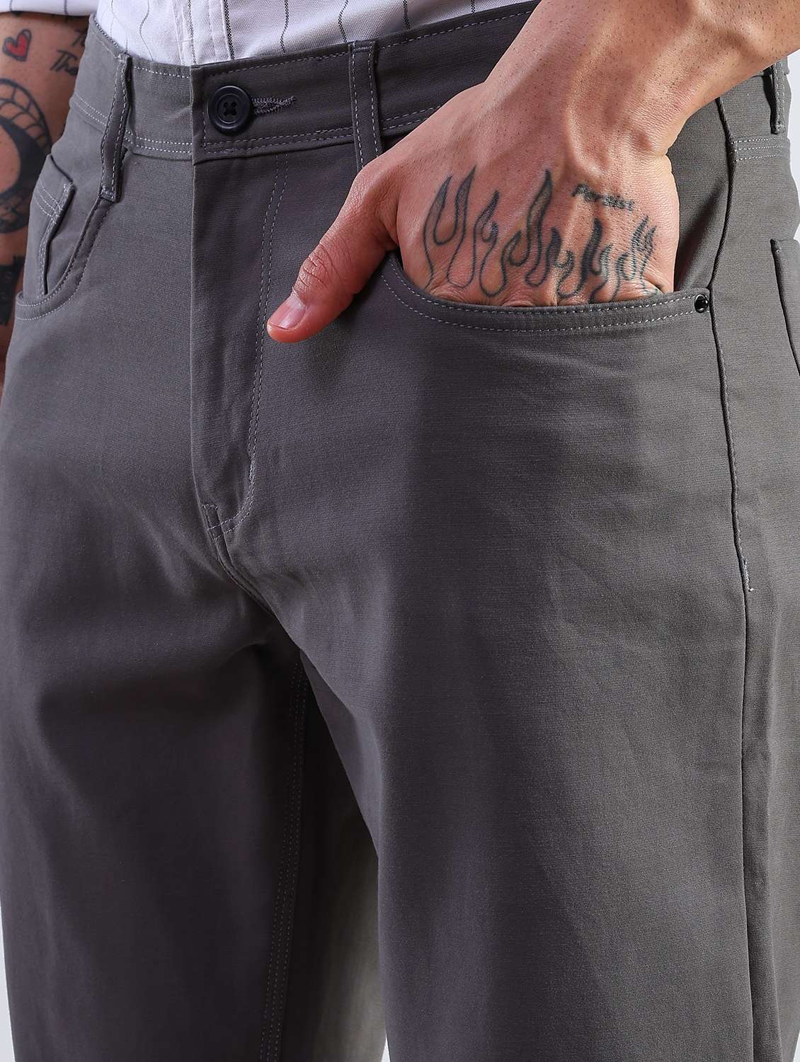 men solid mid rise chinos casual trouser - 21906412 -  Standard Image - 2