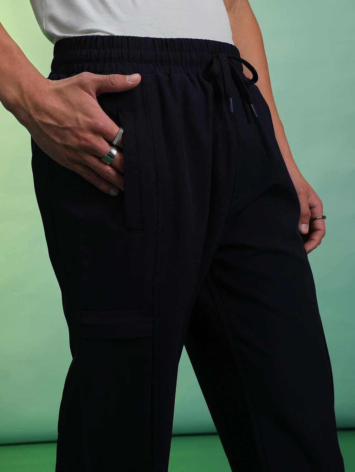 navy blue nylon track pant - 21906575 - Standard Image - 2