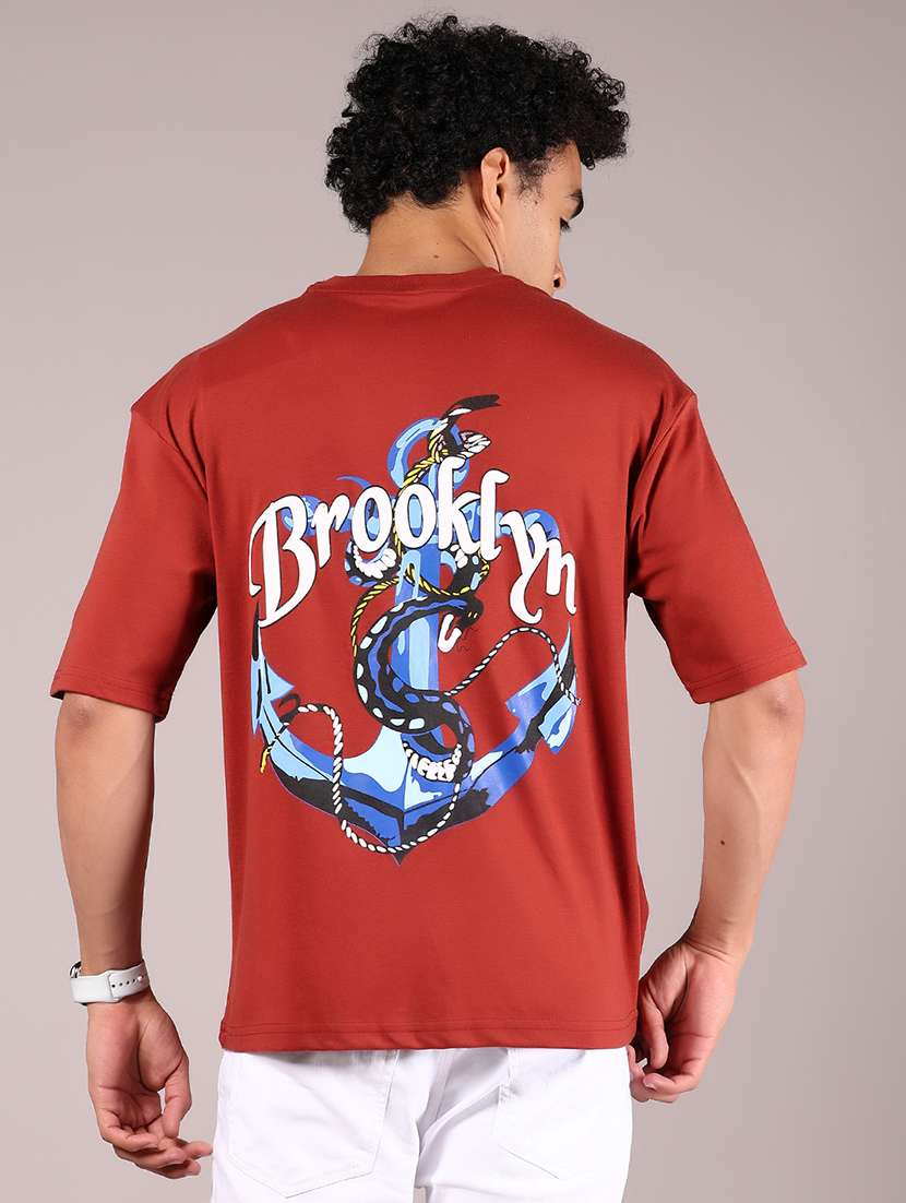 men front & back print round neck regular fit t-shirt