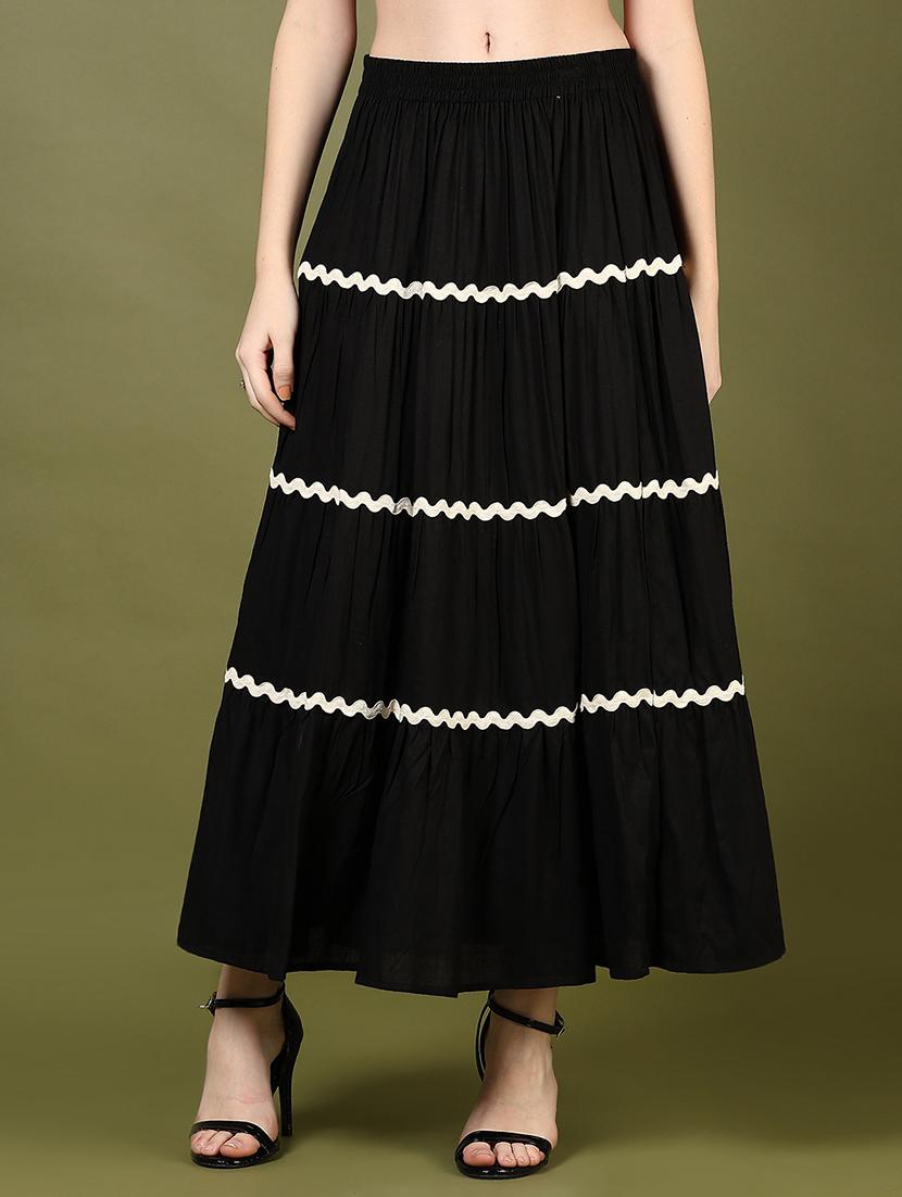 women black solid mid rise tiered skirt - 21906640 -  Zoom Image - 0