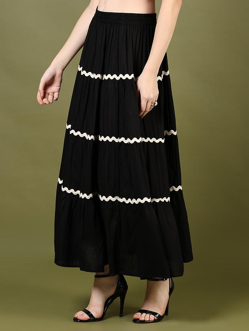 women black solid mid rise tiered skirt - 21906640 - Standard Image - 2