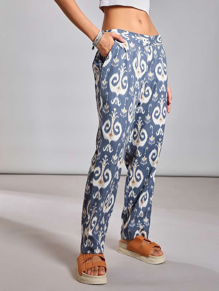 women ikat printed mid rise pleated trouser - 21906645 -  Standard Image - 2