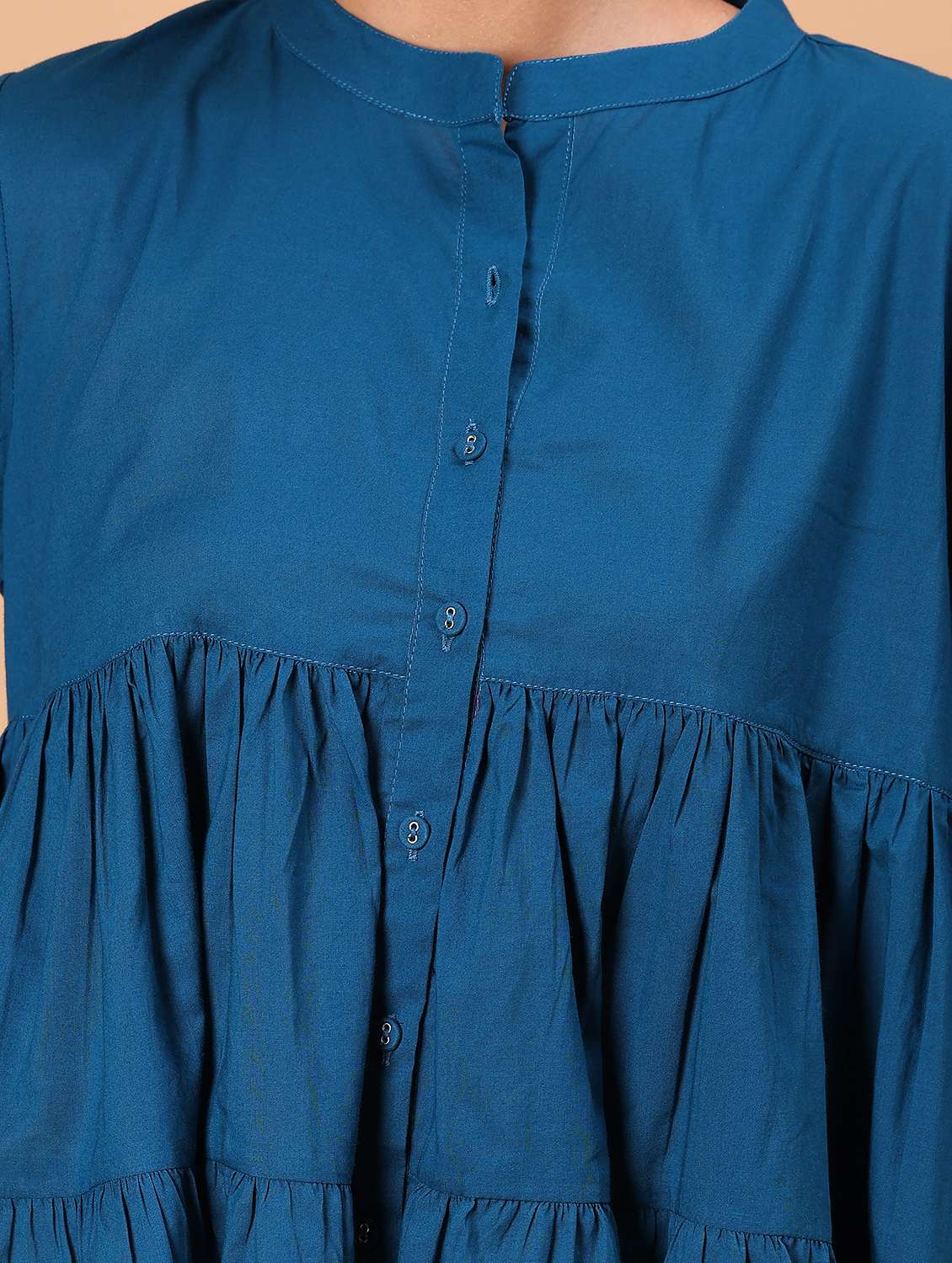 women solid three quarter sleeve tiered top - 21906653 -  Standard Image - 2