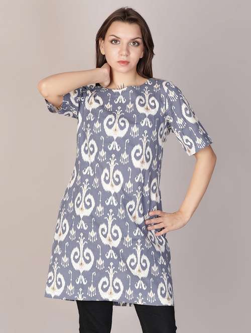 women ikat printed short sleeve a-line kurti - 21906657 -  Standard Image - 0