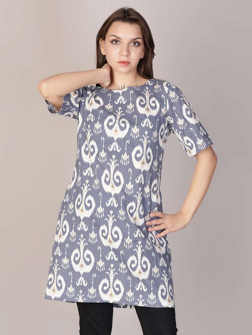 women ikat printed short sleeve a-line kurti - 21906657 -  Zoom Image - 0