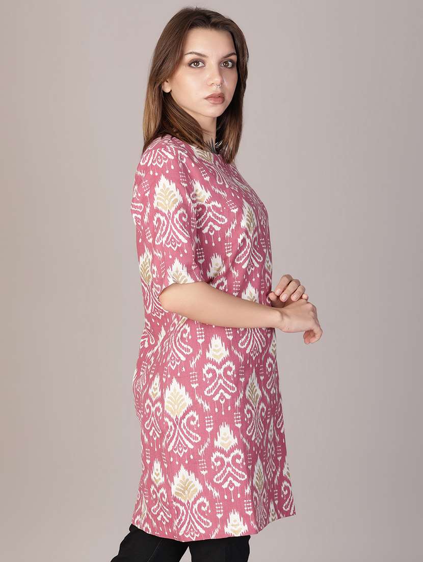 women ikat printed short sleeve a-line kurti - 21906658 - Standard Image - 2