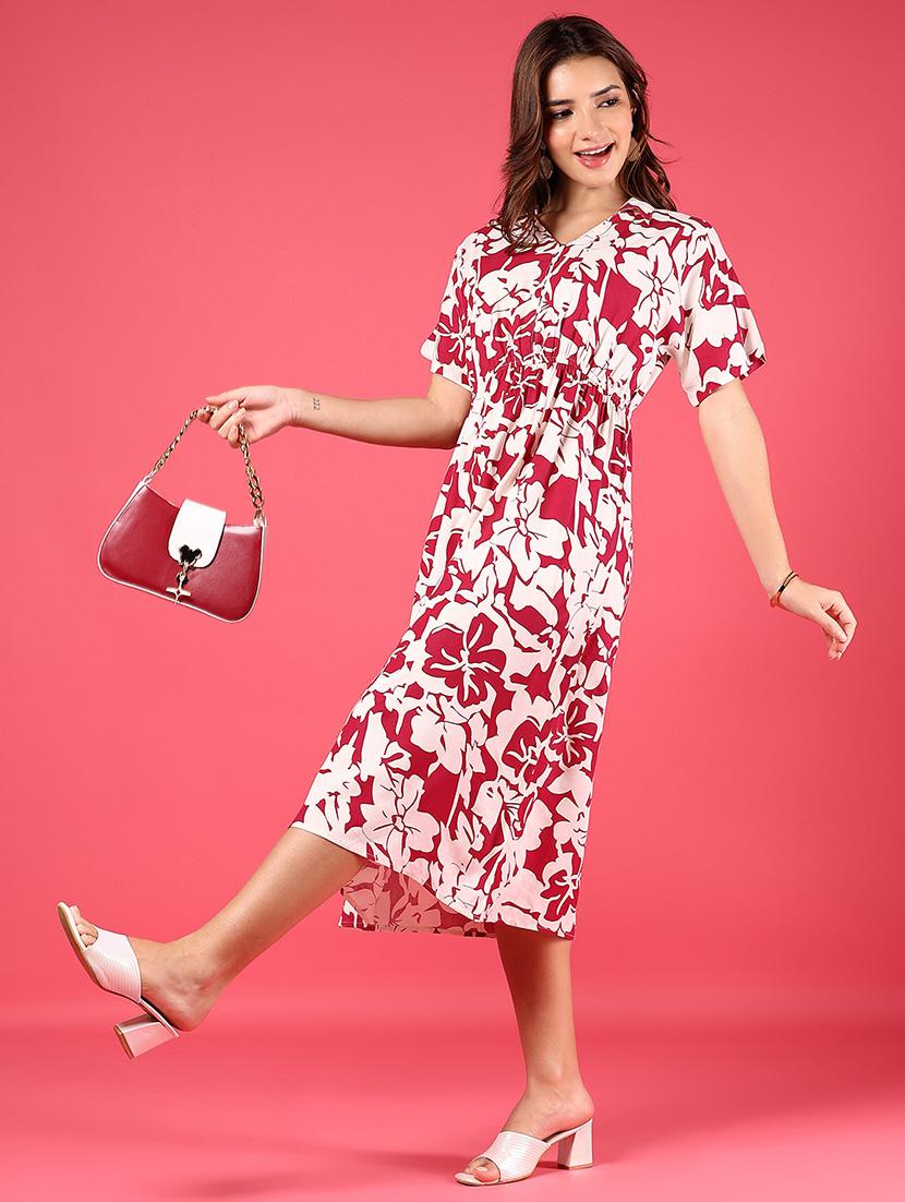 wome printed short sleeve a-line dress - 21906670 - Zoom Image - 0