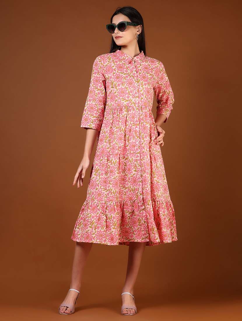 women floral print collared tiered dress