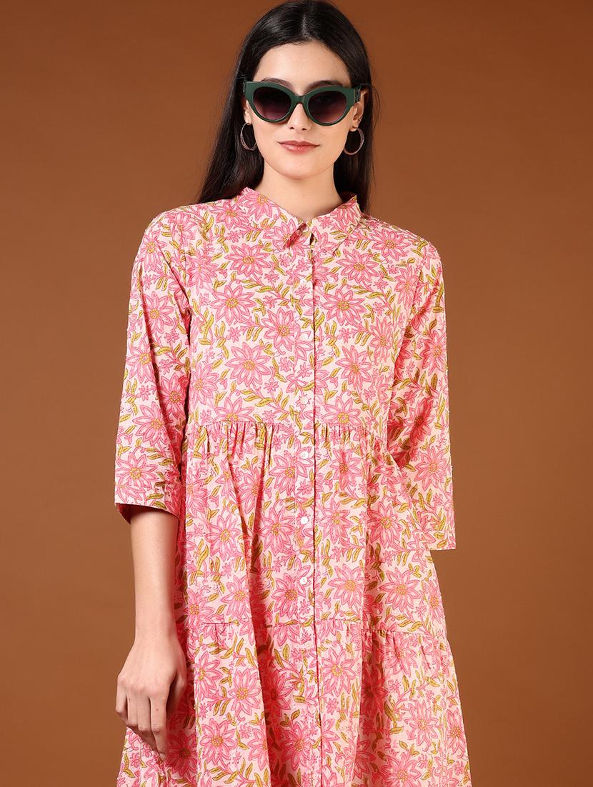 women floral print collared tiered dress - 21906671 - Standard Image - 2