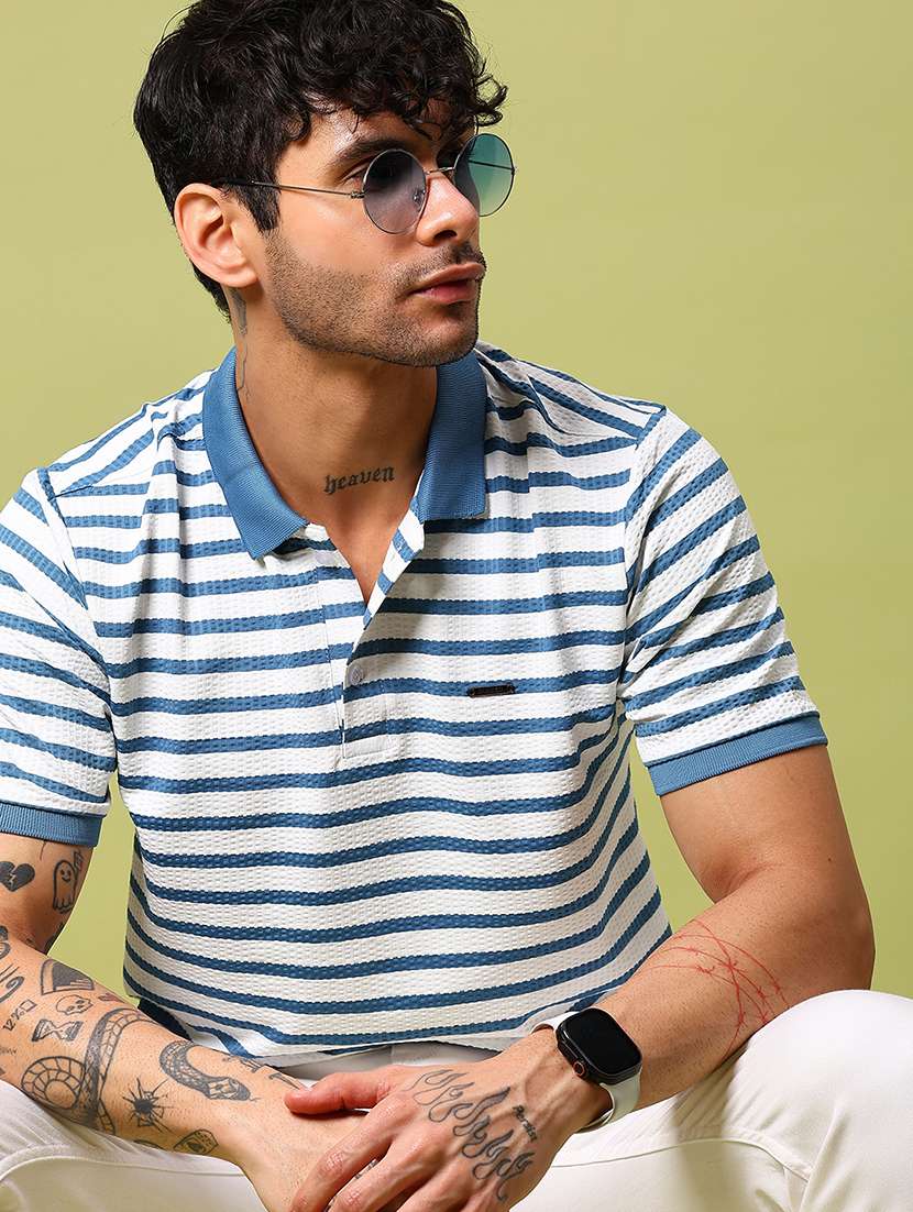 men striped short sleeve regular fit polo t-shirt