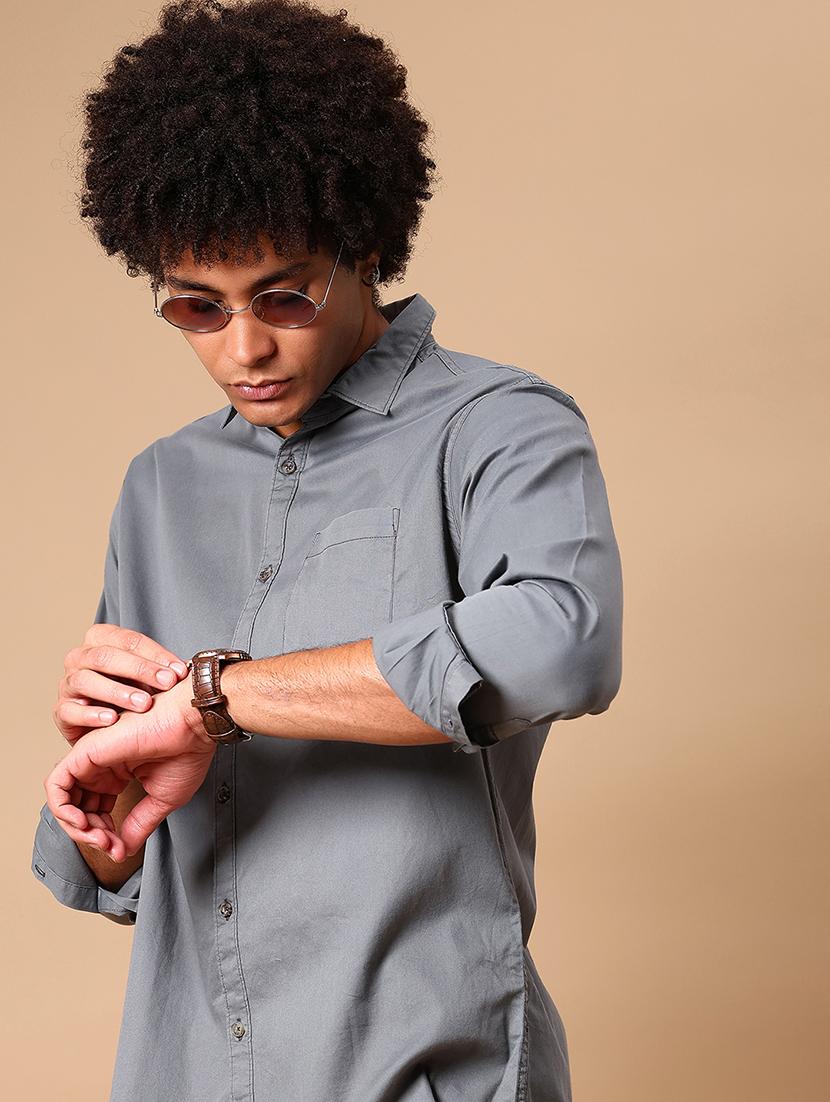 men solid collared long sleeve loose fit shirt - 21906808 - Zoom Image - 0