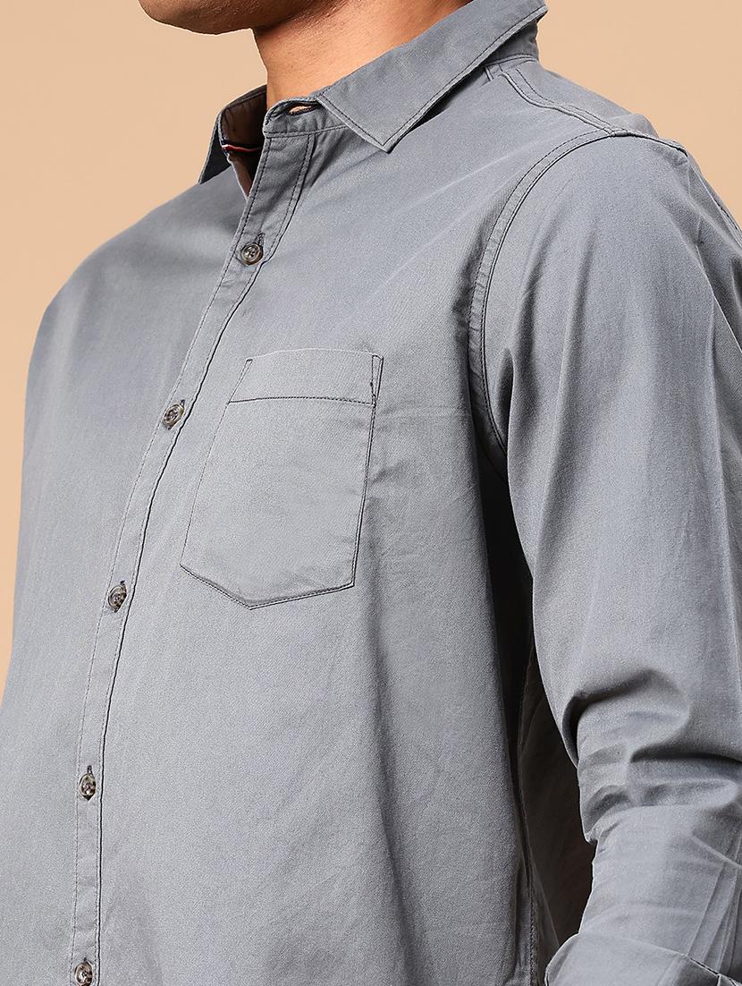 men solid collared long sleeve loose fit shirt - 21906808 - Standard Image - 2