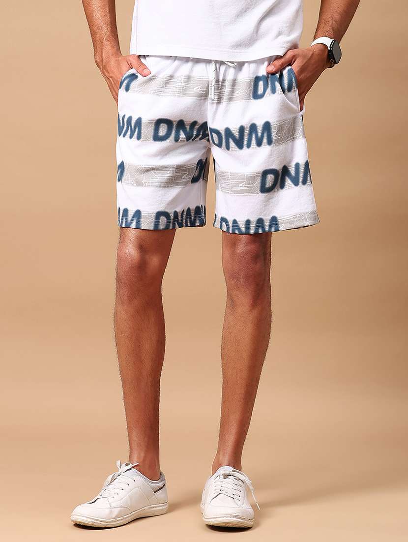 men's white printed casual shorts