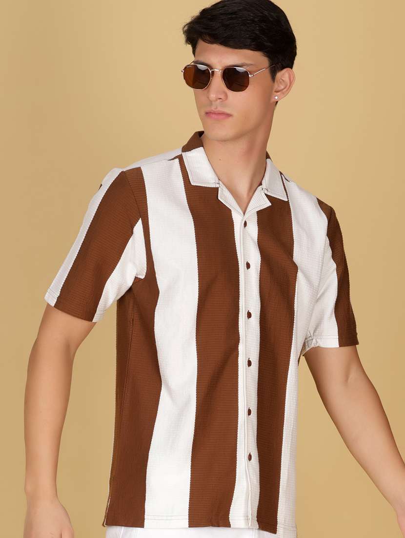 men striped short sleeve regular fit casual shirt