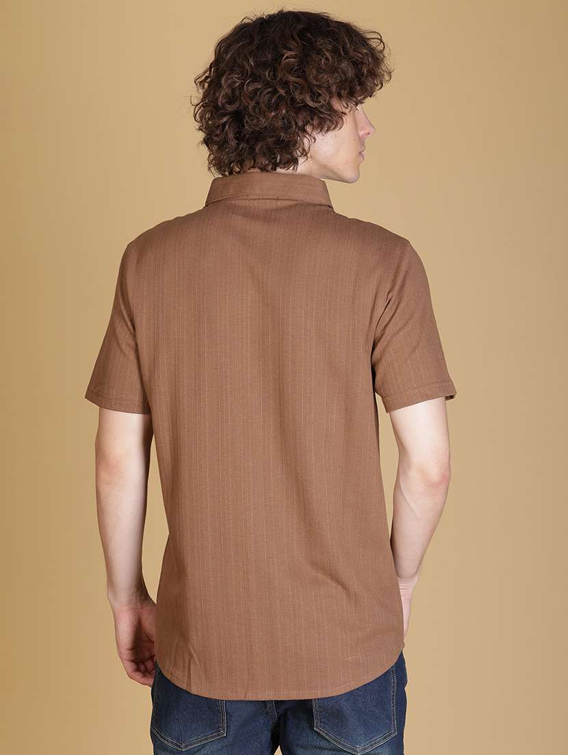 brown textured short sleeves collared casual shirt - 21906860 -  Standard Image - 2