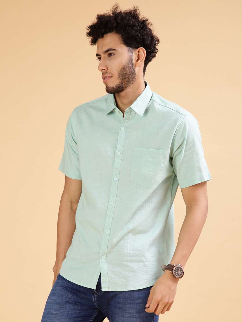 green cotton casual shirt - 21906886 - Standard Image - 2