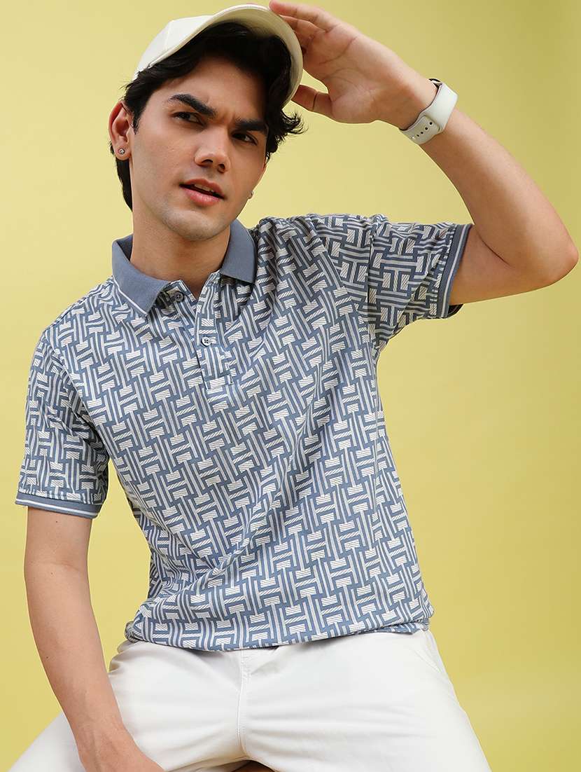 men printed short sleeve regular fit polo t-shirt