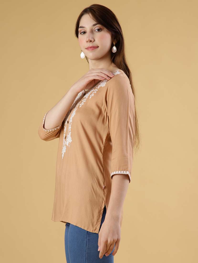 women embroidered three quarter sleeve kurti - 21907091 -  Standard Image - 2