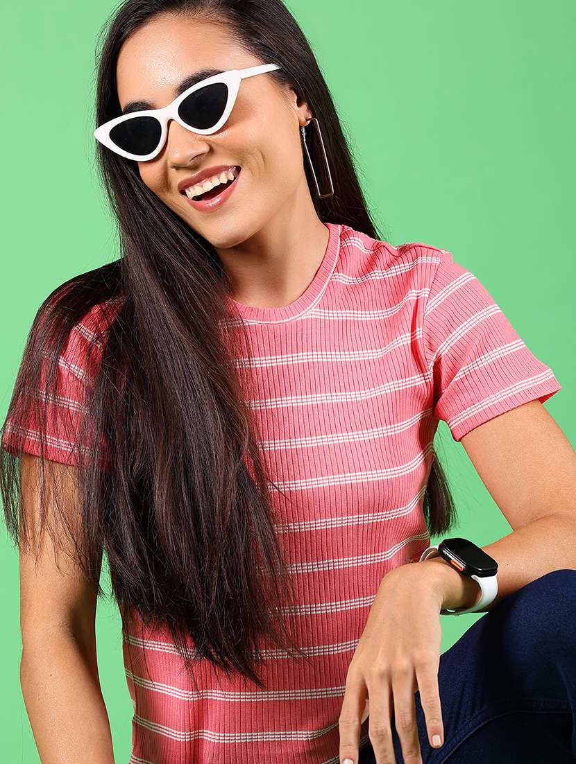 women striped short sleeve slim fit t-shirt