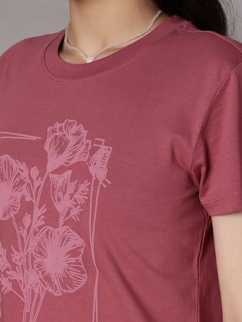 women front print round neck t-shirt - 21907114 - Standard Image - 2