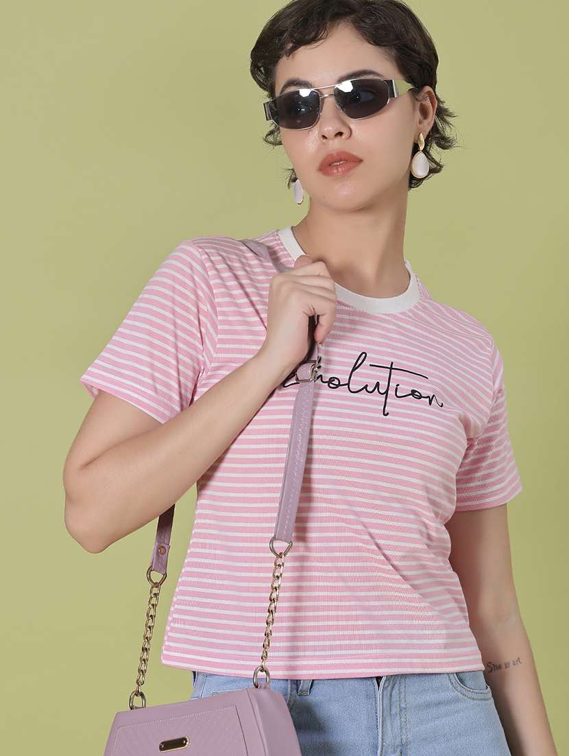 women striped short sleeve regular fit t-shirt