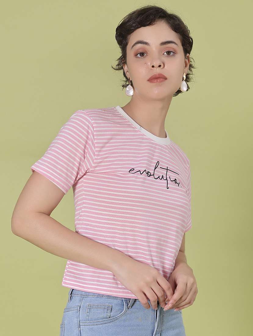 women striped short sleeve regular fit t-shirt - 21907122 -  Standard Image - 2