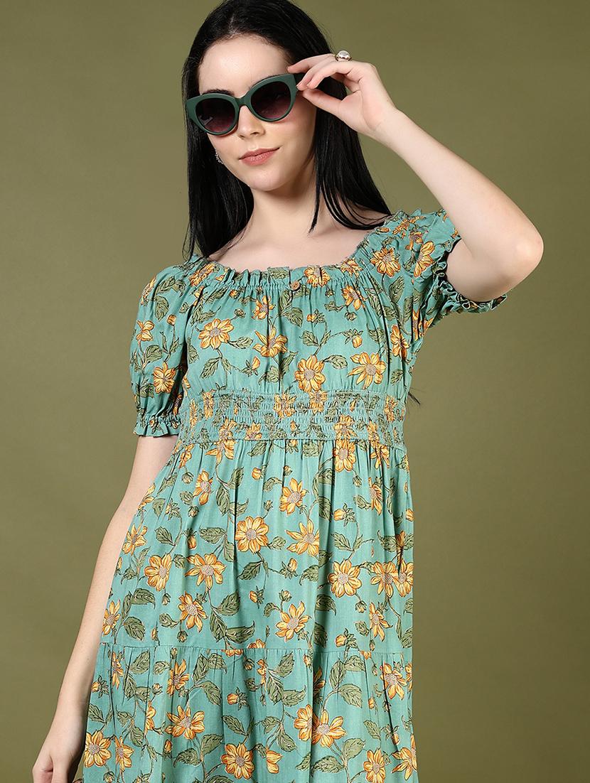 women floral printed puff sleeve tiered dress - 21907511 - Standard Image - 2